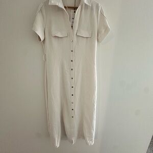 Zara White Button-Down Midi shirt Dress